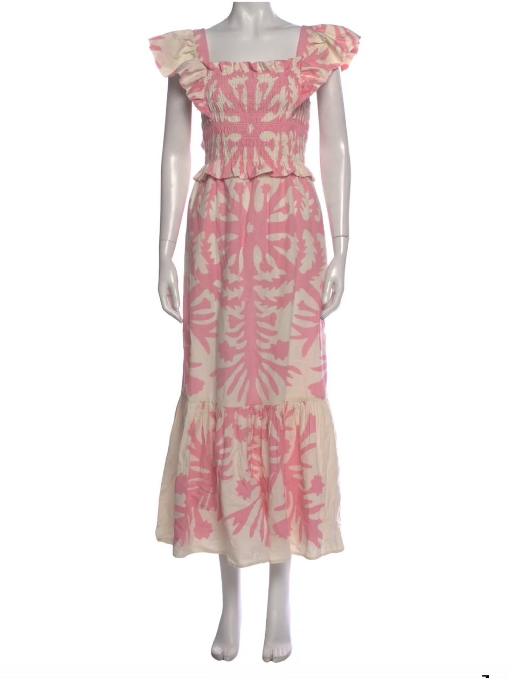 Sea New York Pink and Cream Floral Maxi Dress with Smocked Bodice